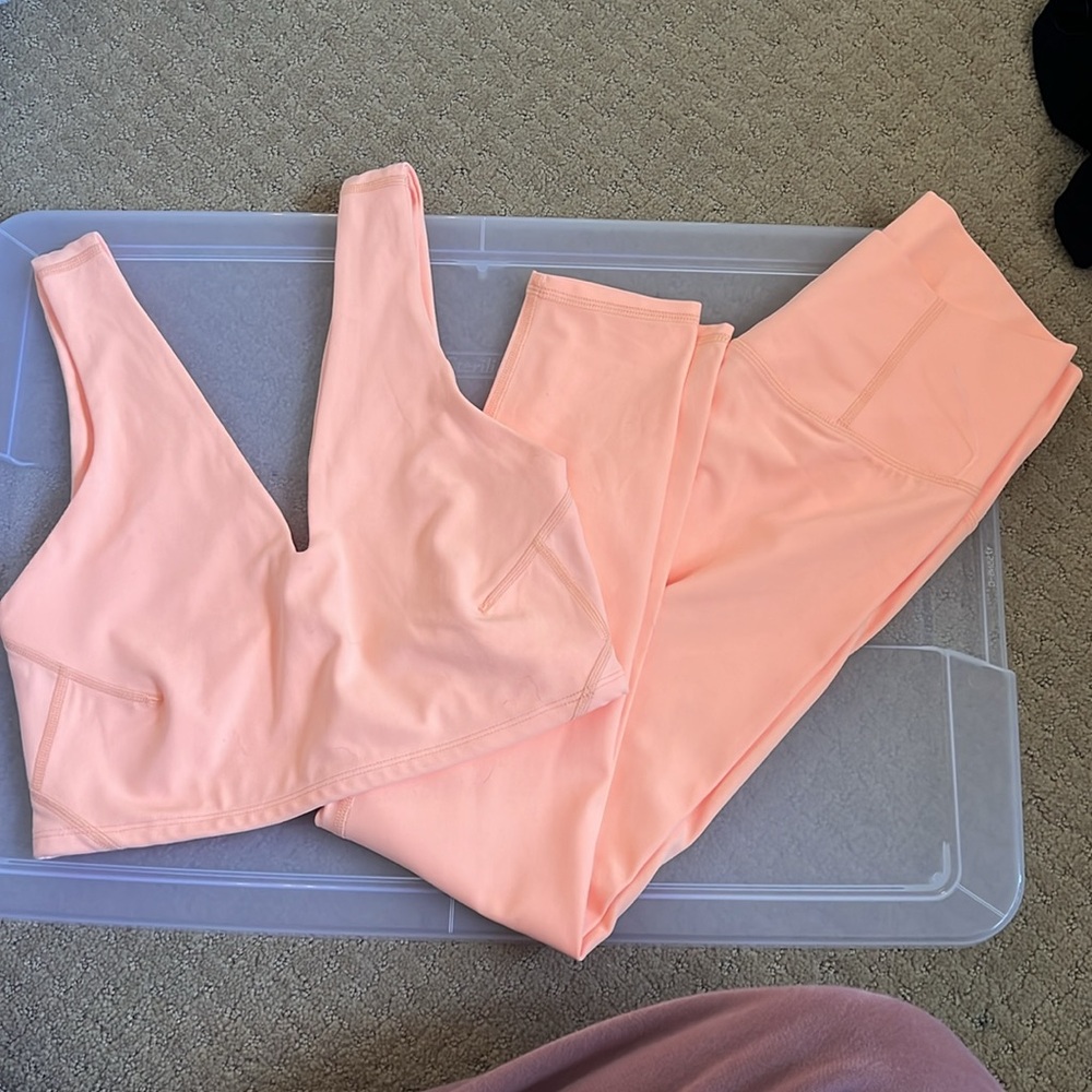 Free People Movement Never Better Crop Top and Pants Set Peach Size S NWOT